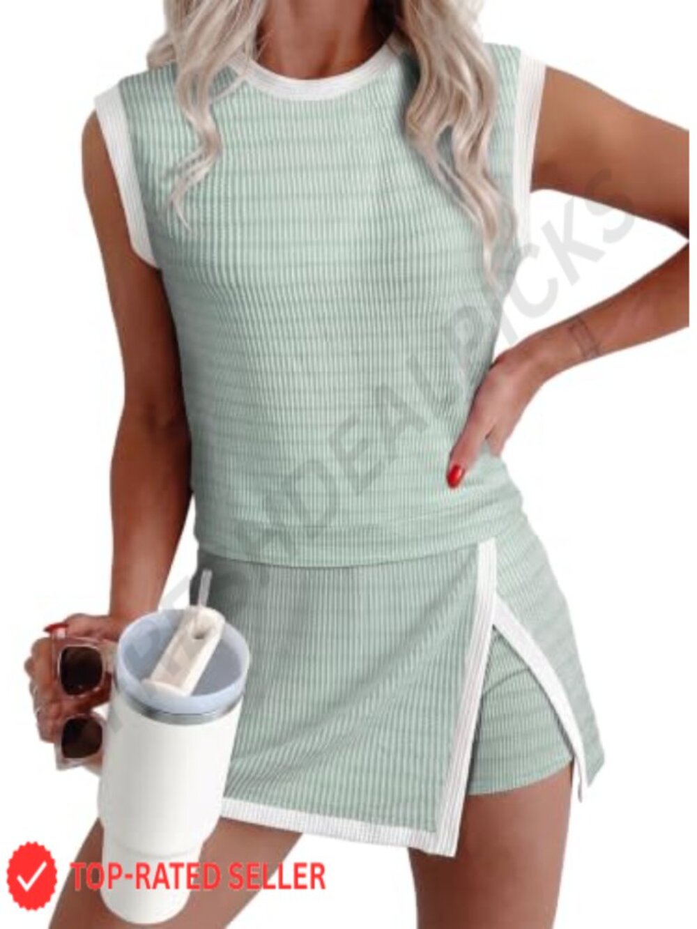 Women's 2 Piece Rib Knit Tank Top & Mini Skirt Set Workout Lounge